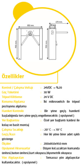 T 250 Paslanmaz Üç Kollu Turnike Sistemi